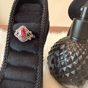 C14 Elegant Silver and Red Raw Ruby Gemstone Ring set in 92.5% Silver Setting